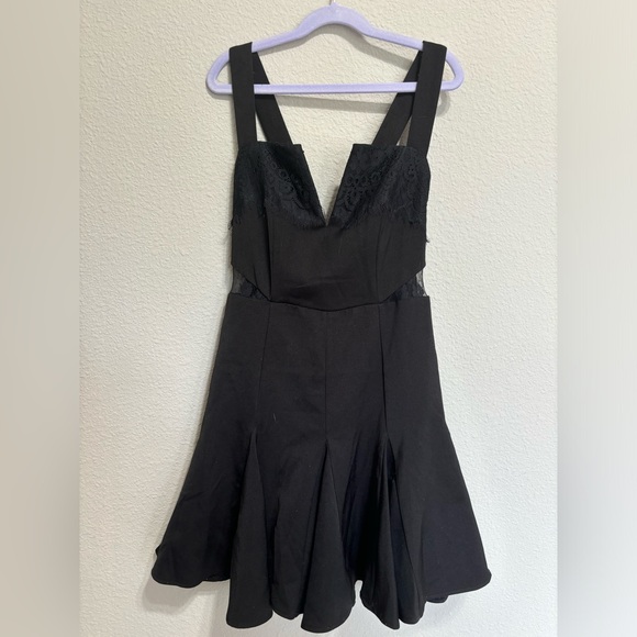 Corset boning metal v neck mesh cutout flare going out dress - Picture 1 of 7